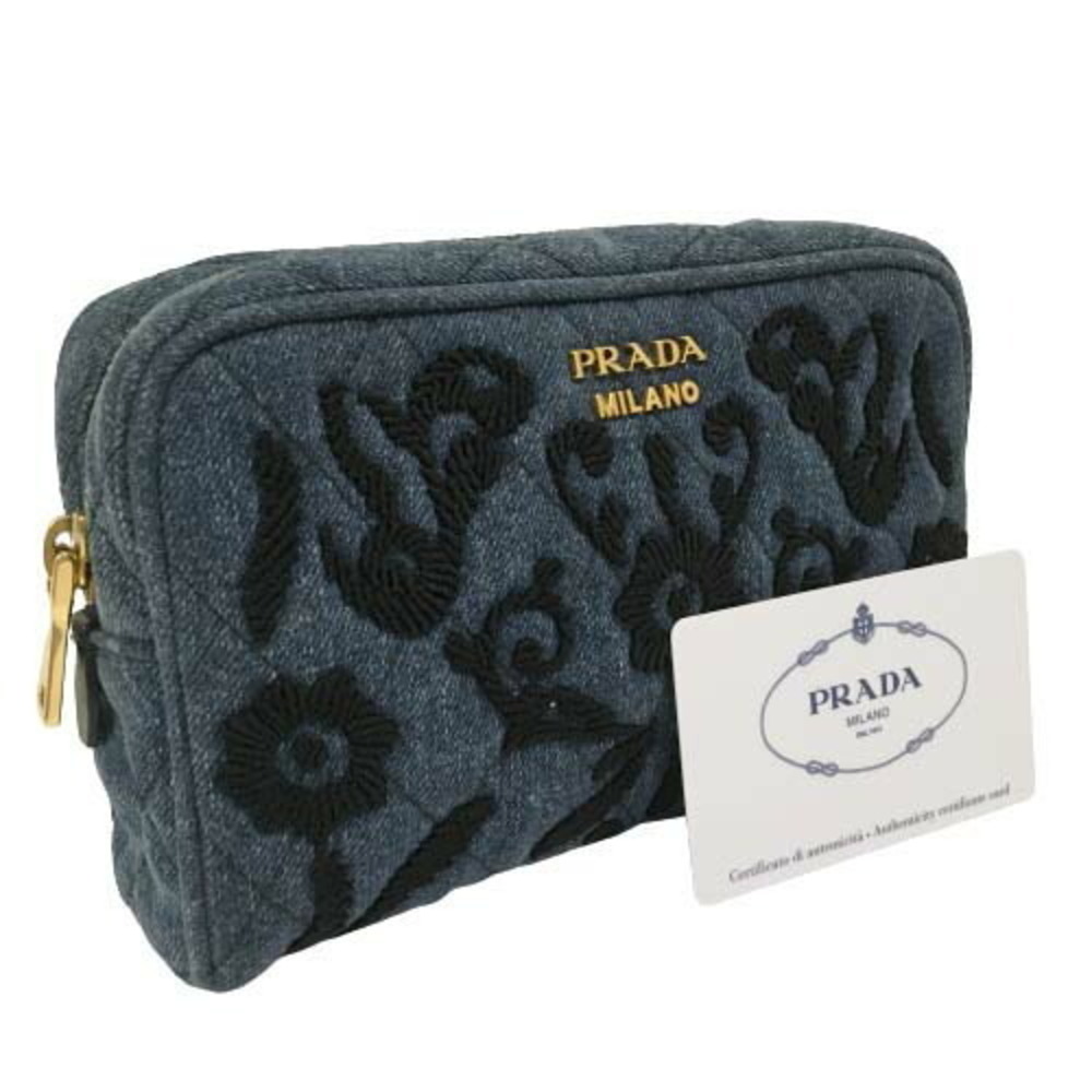 Prada Makeup Cosmetic Blue Denim Black Embroidery